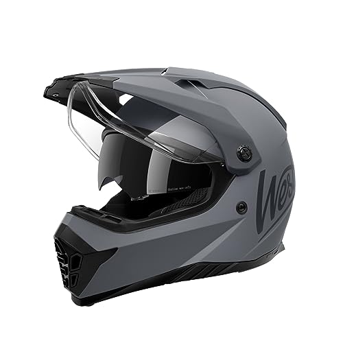 Westt Motocross Helm Fullface MTB Motorradhelm Integralhelm Crosshelm Helm Motorrad MTB Enduro Quad Helm Motorrad mit Doppelvisier Sonnenblende ECE Zertifiziert (Matt Grau, M (57-58 cm))