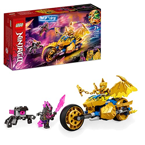 LEGO 71768 NINJAGO Jays Golddrachen-Motorrad, Set mit Jay-Minifigur und Drachen- und Schlangen-Figuren, Spielzeug für Kinder ab 7 Jahre