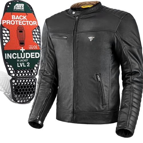 SHIMA WINCHESTER 2.0 Motorrad Jacke Herren Leder AIRFORCE Rückenprotektor Motorrad Lederjacke Herren mit Protektoren Vintage Retro (Schwarz, M)