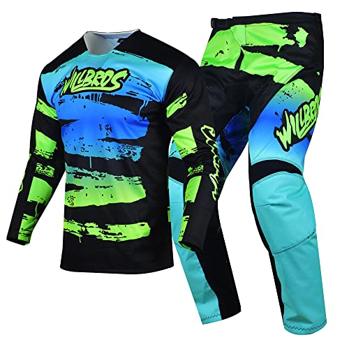 Willbros Motocross Jersey Hose Kombination Herren MX Reitausrüstungsset Offroad Dreckiges Fahrrad Rennbekleidung Radfahren ATV BMX Unisex Erwachsene Schwarz Grün (Jersey M Hose 32)