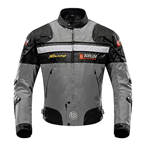 BORLENI Motorradjacke Herren Motorrad Jacke Winddicht mit Protektoren Protektoren Jacke Roller Biker Touren Damen Grau XXL