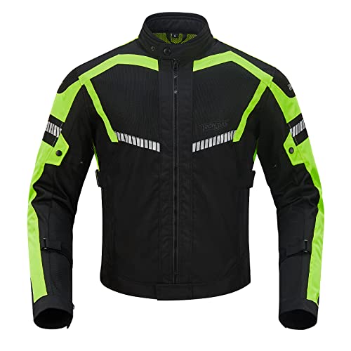 BORLENI Motorradjacke Sommer Herren Motorrad jacken Atmungsaktiver Panzerschutz Hochglanz Reflektierend Grün XL