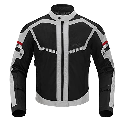 BORLENI Motorradjacke Sommer Herren Motorrad jacken Atmungsaktiver Panzerschutz Hochglanz Reflektierend Grau XL