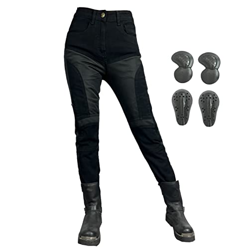 GEBIN Damen Motorradhose Jeans Atmungsaktiv Motorrad Hose Motorradrüstung Schutzauskleidung Motorcycle Biker Pants 4 x Schutz Ausrüstung (Schwarz,S=W31.5''(80cm))