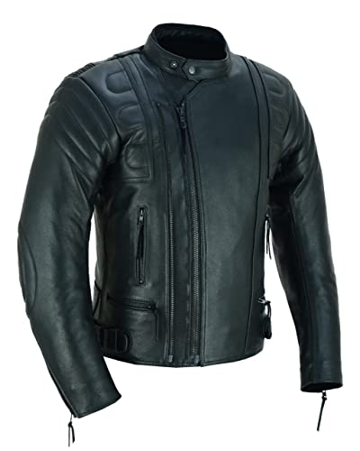 Motorradjacke aus Leder, CE-Protektoren für Herren, MBJ-08A, Schwarz , XL