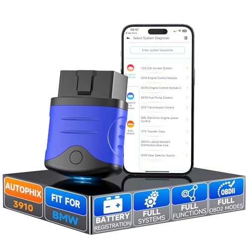 AUTOPHIX 3910 OBD2 Bluetooth Kompatibel mit BMW All System OBD2 Diagnosegerät mit Batterie Registrierung Service EPB CBS ETC Batterie Check Fehlerauslesegerät für iPhone & Android