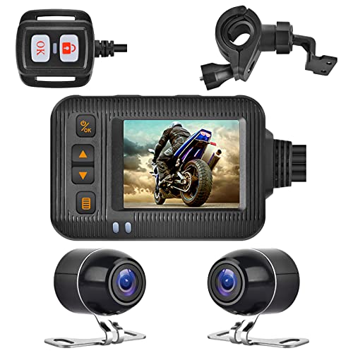 Motorrad Dashcam Kamera, MoreChioce 720P Weitwinkel Sportkamera Vorne/Hinten Doppellinse Kamera-Dashcam Wasserdicht Loop-Aufnahme Parküberwachung Motorrad-Dashcam 2 Zoll LCD Display Max 32GB