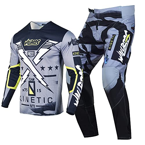 Willbros Motocross Jersey Hose Combo Erwachsene Offroad Reiten Passen MX Ausrüstungsset Dreckiges Fahrrad Grau (Jersey M Pants 32)