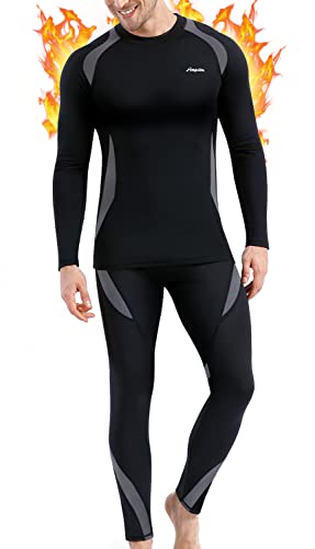 Thermounterwäsche Herren, Skiunterwäsche Winter Thermowäsche Set Funktionsunterwäsche Warm Weich Funktionswäsche atmungsaktiv Thermo Unterwäsche Thermounterhemd Thermounterhose für Männer Grau M