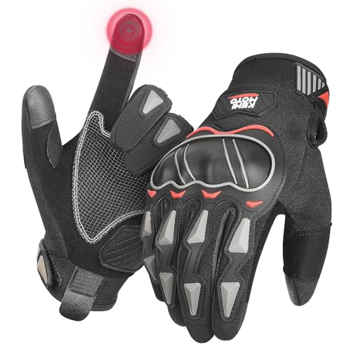 KEMIMOTO Motorradhandschuhe Herren, Motorrad Handschuhe mit Hartem Knöchelschutz, 2 Finger Touchscreen, Atmungsaktive Sporthandschuhe für Mountainbike, Fahrrad Roller, Motorcross, Klettern