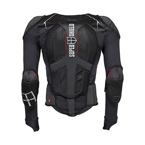 SUPER SHIELD Protektorenjacke, Rückenprotektor, Ellenbogenprotektoren & Schulterprotektoren, Level 2 CE Zertifiziert, Protektorenweste Ideal für Motorrad, Ski, Snowboard, Reiten & MTB, L