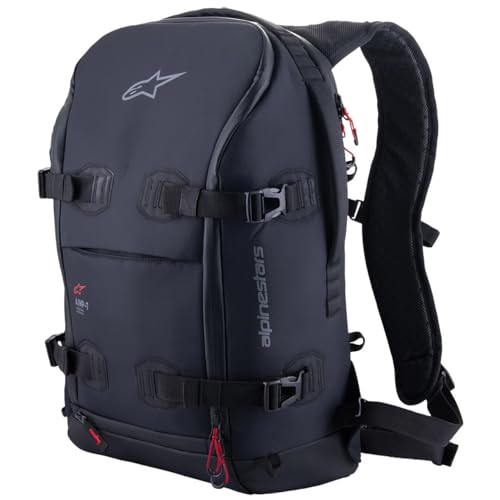 Alpinestars AMP-7 Rucksack, Motorrad Sporttasche, wasserdichte Rucksack, Motorsport-Rucksack, Reisenrucksack, Große Kapazität, Motorradrucksack für Herren und Damen, Schwarz