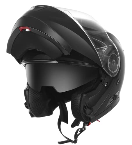 Motorradhelm Klapphelm Integralhelm Fullface Helm - Yema 926 Rollerhelm Sturzhelm mit Doppelvisier Sonnenblende ECE für Damen Herren Erwachsene-Schwarz Matt-M