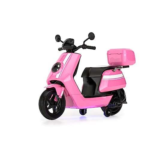 Smart BeBe NQI GT Kinder Elektro Motorrad 12V Batterie Duale Motoren MP3 Realistischer Klang und Lichter W/Stützräder 3-8 Jahre (Rosa)