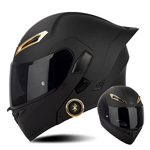 Bluetooth Motorradhelm ECE-geprüfter Klapphelm Modulare Helm Erwachsene Damen und Herren mit Doppelvisier, Lautsprechermikrofon Geräuschunterdrückung Multifunktional Bluetooth