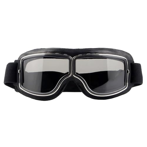 Qooloo Motorradbrille, Winddicht Motorrad Brillen, Pilot Nebelsichere Brille, Retro Leder Motorrad Motocross Goggle Winddicht Staubdicht für Bike Motocrossbrille Schutzbrille Helmbrille