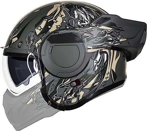 ILM Motorradhelm Integralhelm Klapphelm Fullface Helm Herren Damen ATV UTV mit 180° Umkehrbarer Kinnschutz ECE Model-B707,Armee Grün, XL