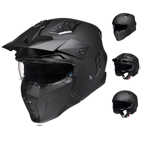 ILM Helm Motorrad Motocross Herren Damen Vintage Retro mit Visier ECE Model Z302,Schwarz Matt, 2XL