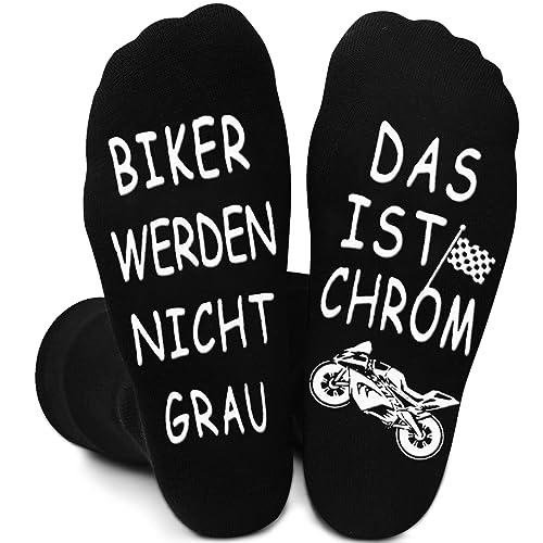 Motorrad Geschenke für Männer Lustig Socken mit Spruch BIKER WERDEN NICHT GRAU DAS IST CHROM Lustige Geschenk für Motorradfahrer, Weihnachtsgeschenke für Männer Geburtstag Motorrad Socken Herren 43-46