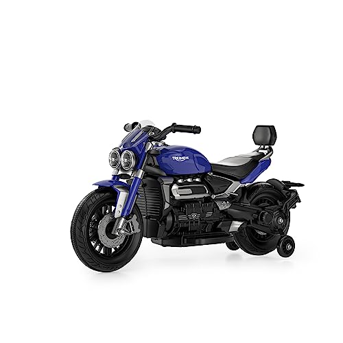 Smart BeBe Kinder Elektro-Motorrad Triumph Rocket 3 GT Kinder 12V Batterie MP3 Realistischer Sound und Lichter mit Stützräder 3-8 Jahre (Blau)