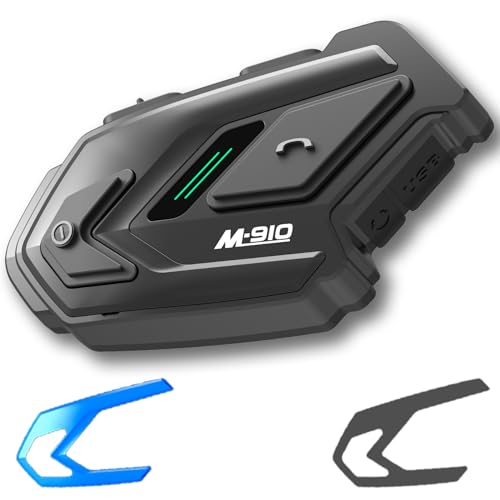 WAYXIN M910 Motorrad Headset mit Audio Multitasking Funktion 1pc,Intercom Motorrad Kommunikationssystem Bis zu 8 Motorräder verbunden,2000m Helm Headset mit Gegensprechanlage und Musikteilen Funktion