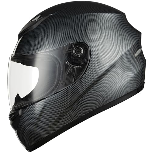 Favoto Motorradhelm Integralhelme für Erwachsene Vollvisierhelm Mopedhelm für Herren Damen Atmungsaktiv ECE Zertifiziert L (59-60cm) Kohlefaser