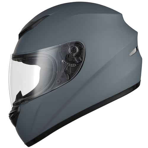 Favoto Motorradhelm Integralhelme für Erwachsene Vollvisierhelm Mopedhelm für Herren Damen Atmungsaktiv ECE Zertifiziert M (57-58cm) Grau