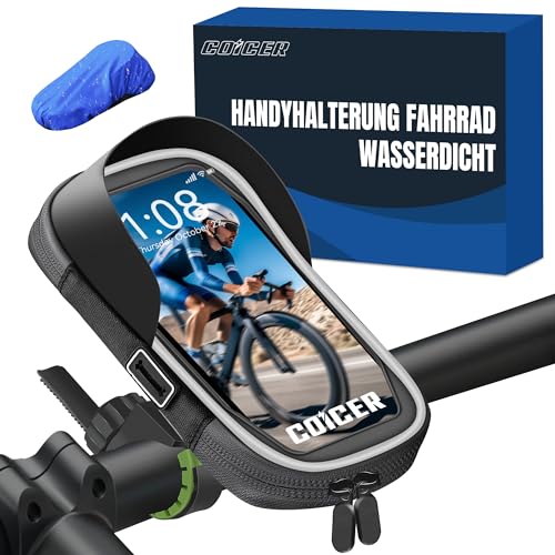 COICER Handyhalterung Fahrrad Wasserdicht Motorrad 360°Drehbarem Fahrradhalterung Lenkertasche Fahrrad zubehör Ebike für 4.7-6.5 Zoll Smartphone mit Regenhaube handyhalter Fahrrad Lenker