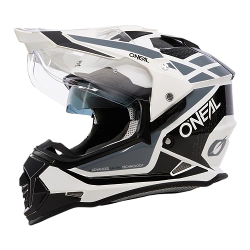 O'NEAL | Motorradhelm | Enduro Motorrad | Ventilationsöffnungen für maximalen Luftstrom & Kühlung, integrierte Sonnenblende | Sierra Helmet R V.24 | Erwachsene | Schwarz Weiß Grau | Größe L