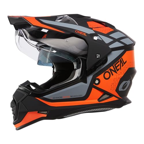 O'NEAL | Motorradhelm | Enduro Motorrad | Ventilationsöffnungen für maximalen Luftstrom & Kühlung, integrierte Sonnenblende | Sierra Helmet R V.24 | Erwachsene | Schwarz Orange Grau | Größe L