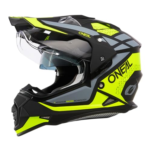 O'NEAL | Motorradhelm | Enduro Motorrad | Ventilationsöffnungen für maximalen Luftstrom & Kühlung, integrierte Sonnenblende | Sierra Helmet R V.24 | Erwachsene | Schwarz Neon Gelb Grau | Größe XL