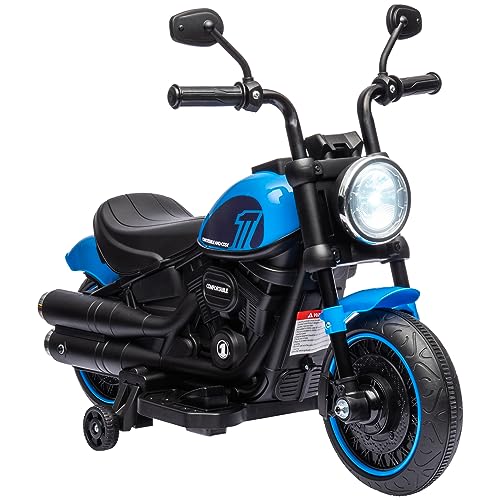 HOMCOM Kindermotorrad Kinder Elektro-Motorrad Elektrofahrzeug Kinderfahrzeug mit 2 abnehmbaren Stützrädern, 3 km/h, für 1,5-3 Jahre Kinder Blau 76 x 42 x 57 cm