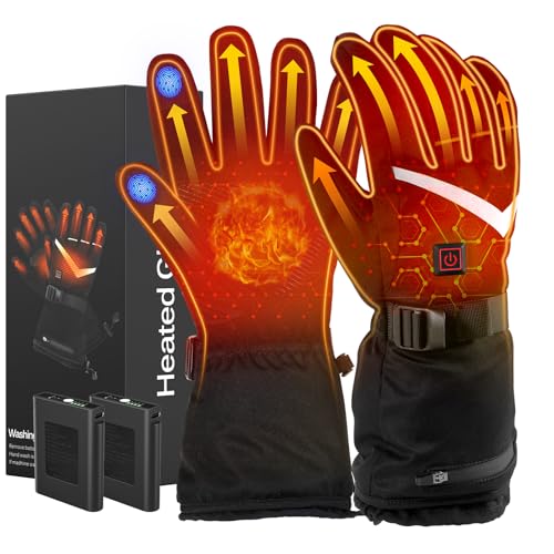 LOTTBUTY Beheizbare Handschuhe 2024 Upgrade,Beheizte Handschuhe Herren Damen mit 7.4V/2×5000mAh Wiederaufladbare Akkus,wasserdichte Beheizbare Motorradhandschuhe Winter für Kifahren,Radfahren,Wandern