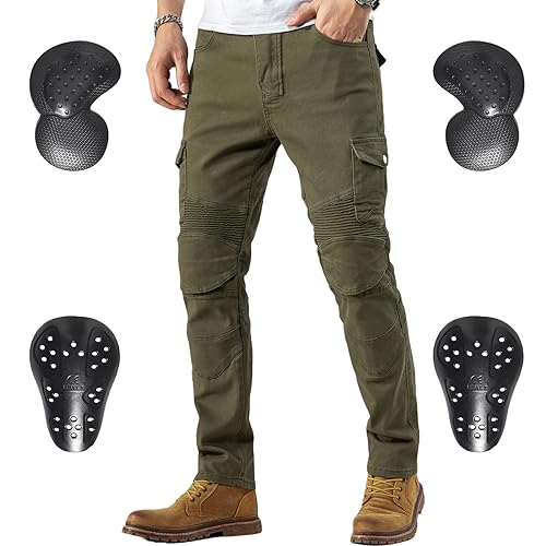 CTBQiTom Morradhose Herren Motorrad Hosen Motorrad Jeans Motorradhose Jeans Gepanzert mit CE Rüstung,Armee Grün 32W/30L