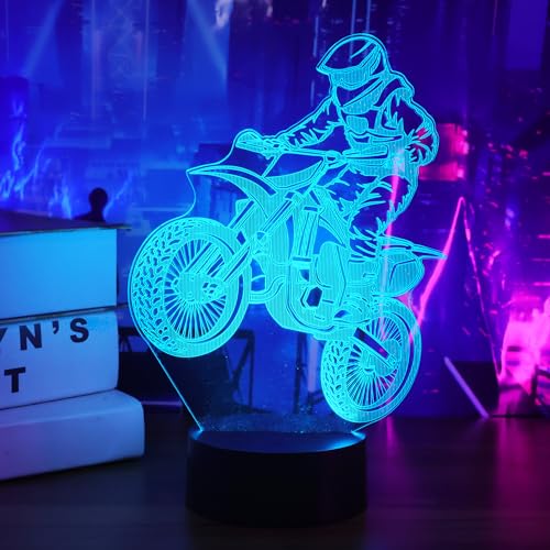 Motorrad Nachtlicht für Kinder, 3D Lampe Optische LED Täuschung Nachtlicht, Fernbedienung 16 Farbwechsel Dimmbar, Weihnachtsgeschenke für Mädchen Junge Wohnzimmer Schlafzimmer