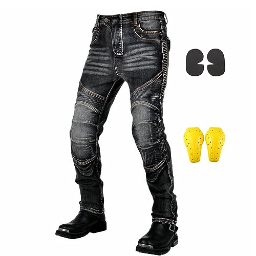 GEBIN Motorradhose Herren, Motorrad Jeans Herren mit Protektoren, Aramidfaser Jeans Herren Motorrad, Motorrad Hose mit Oberschenkeltaschen (Black,4XL)