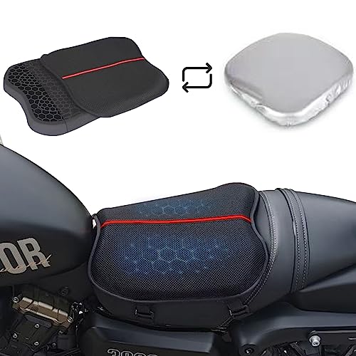 PhyiFlbey Motorrad Sitzkissen 3D Gel Wabenstruktur mit Sitzkissen Sonnenschirm Abdeckung atmungsaktiv Motorrad Gel Sitzkissen für Lange Fahrten wasserdicht und Sonnenschutzmittel