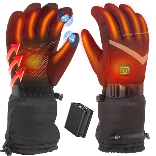 tantu Beheizbare Handschuhe Herren Damen,Beheizte Handschuhe mit 7.4V/2×5000mAh Wiederaufladbare Akkus, 4 Heizstufen Wählen Handschuhe mit Heizung Skifahren Camping Wandern Motorradhandschuhe