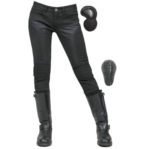 HOMDECR Damen Slim Fit Motorrad Jeans Mit Protektoren Knie Und Hüftprotektoren Stretch Slim Fit Denim Motorradhose Cargo Motorradjeans Schutzhose Biker Pants (L)