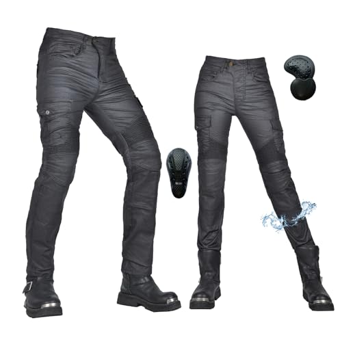 oFzimTo Motorradhose Herren/Damen, wasserdichte Beschichtung Motorrad Jeans mit Protektoren, Winterhose Stretch Motorradbekleidung (Schwarz-B,L)