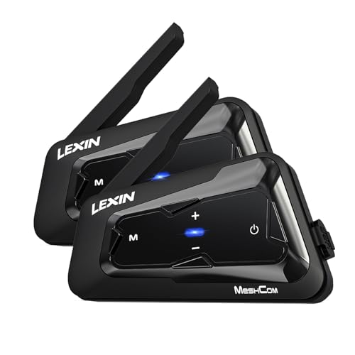 LEXIN MeshCom Mesh 3.0 Helm Intercom, Motorrad Headset Bluetooth 5.0, Motorradhelm Kommunikationssystem mit CVC und DSP Geräuschunterdrückung, Multi-Audio Funktion, IP67 Wasserdicht, Doppelpack