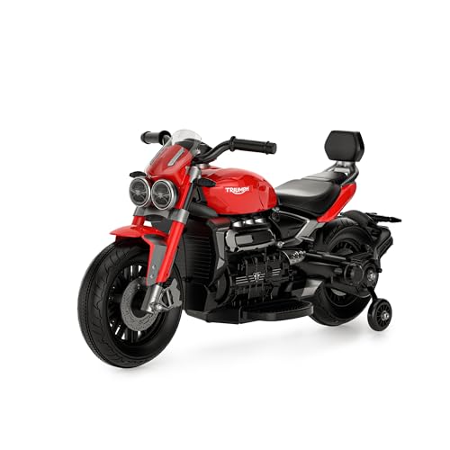 Smart BeBe Kinder Elektro-Motorrad Triumph Rocket 3 GT Kinder 12V Batterie MP3 Realistischer Sound und Lichter mit Stützräder 3-8 Jahre (Rot)