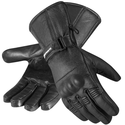 WESTWOOD FOX Thinsulate Motorradhandschuhe Thermal Leder Wasserdicht Winter Sommer, Herrenhandschuhe. (SCHWARZ, M)