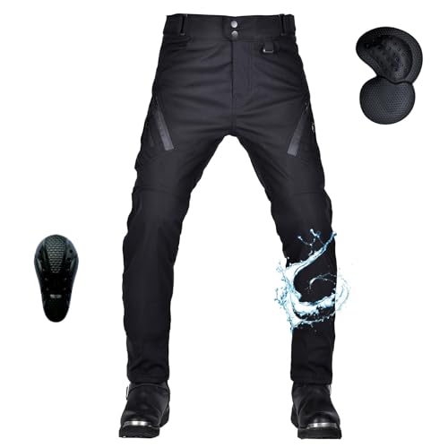 oFzimTo Motorradhose Herren mit Protektoren, wasserdichte Motorrad Hosen Herren, Cargo Motorradbekleidung für Alle Jahreszeiten (Schwarze,M)