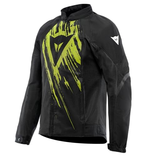 Dainese - Air Graphics Tex Jacket, Sommer Motorradjacke, belüftet und leicht, mit weichen Protektoren an Schultern und Ellenbogen, Mann, Schwarz/Fluo Gelb Tarmac, 52