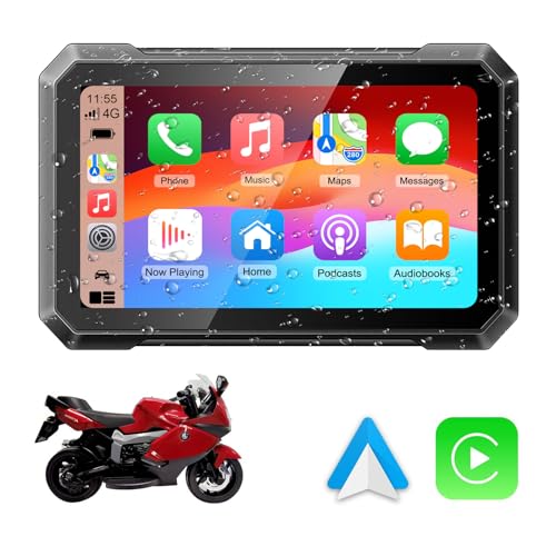 KAOLALI 7" Wireless CarPlay Tragbares Motorrad Navigator Auto Stereo IPX7 Wasserdichter Touchscreen Motorrad GPS Navigation für Apple Carplay & Android mit Siri/Google Assistant