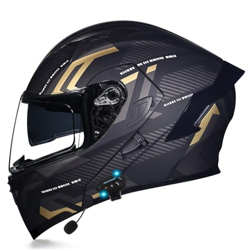 Yirunfa Klapphelm mit Sonnenblende Bluetooth Helm Motorrad Klapphelm Motorradhelm ECE Zertifiziert Integralhelme Mit Doppelvisier und Mikrofon Motorradhelm Klappbar Für Herren Damen