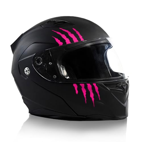 Finest Folia Kratzer Helm Aufkleber 2er Set 7,5x7,5cm Monster Sticker Kralle Deko für Motorrad Helm Auto Motorradhelm Kratzspuren selbstklebend wasserfest K173 (Neon Pink)