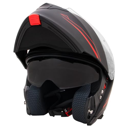 Zorax Matt Schwarz/Rot XXL (63-64cm) Klapphelm Integralhelm mit Doppelvisier Motorradhelm Damen und Herren ECE 2206 Genehmigt