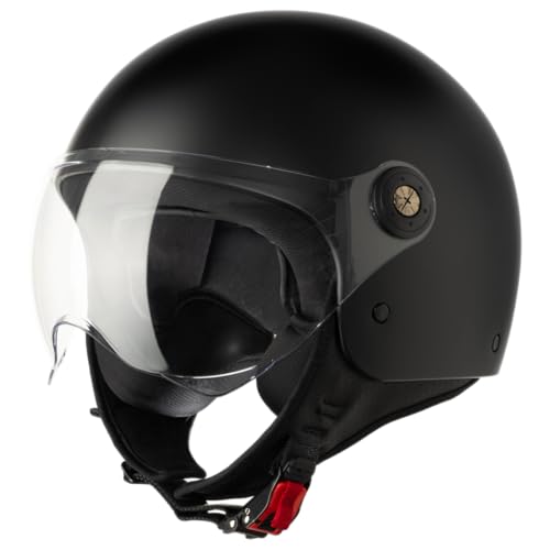 VINZ Duoro Roller Helm Jet Helm Mopedhelm Herren und Damen | in Gr. XS-XXL | Jethelm mit Visier | ECE 22.06 Zertifiziert | Motorradhelm | Erhältlich Schwarz Matt